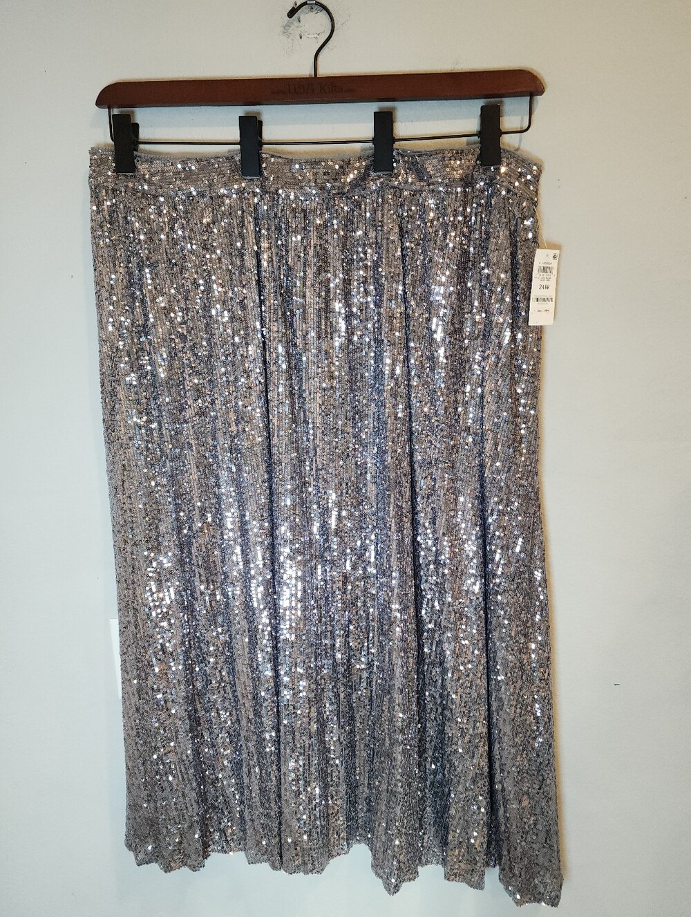 NWT Macy's On 34th Silver Sequin Midi Maxi Skirt Women's Plus Size 24W 3X